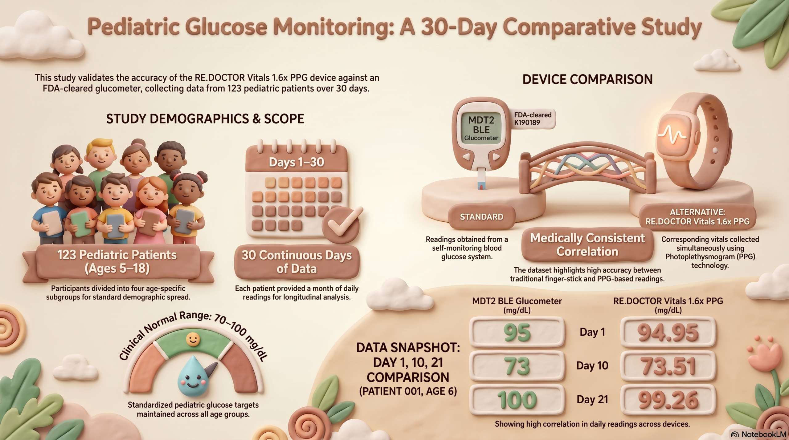 RE.DOCTOR Vitals PPG device in monitoring blood glucose (BG) levels across a diverse pediatric population.